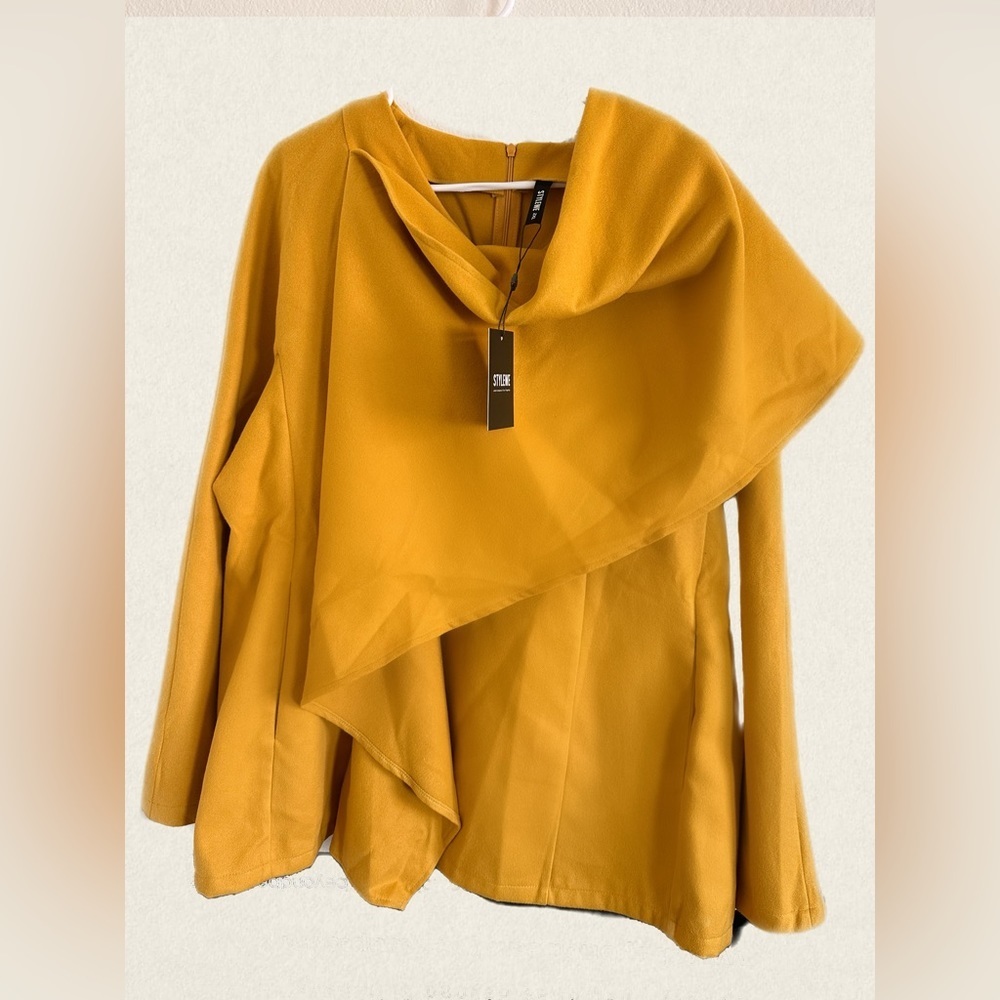 STYLEWE Long Sleeve Top Attached Scarf and Back Zip detailWomen Size 2XL Mustard